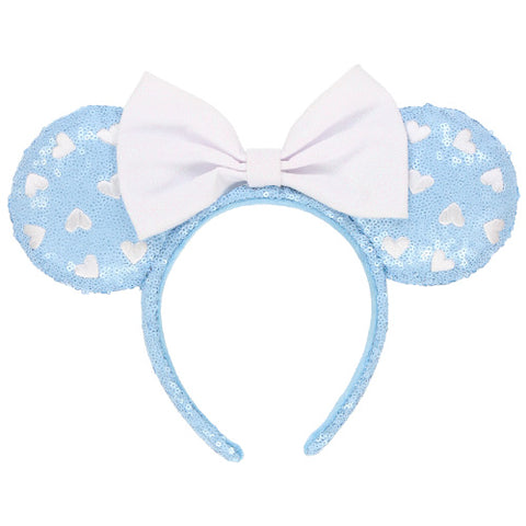Japan Disney - TDR Light Blue Sequined Minnie Ears Headband w/ Hearts - Non Ready Stock