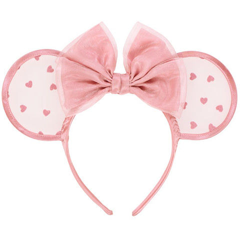 Japan Disney - TDR Pink Lace Polka Hearts Minnie Ears Headband - Non Ready Stock
