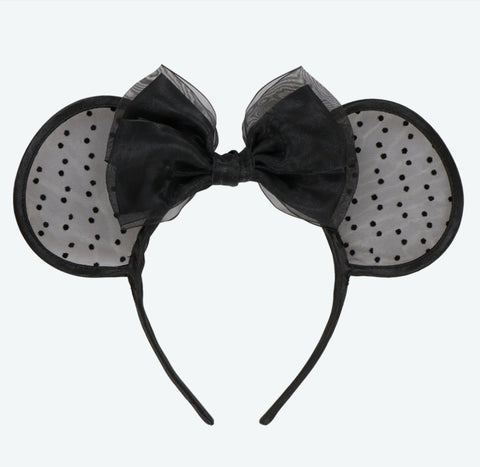 Japan Disney - TDR Black Lace Polka Dots Minnie Ears Headband - Non Ready Stock