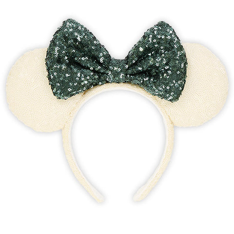 Japan Disney - TDR Fluffy Green Sequined Bow Minnie Ears Headband - Non Ready Stock