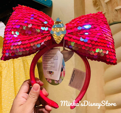 Shanghai Disneyland - Ice Cream Pink Sequined Bow Headband - Non Ready Stock