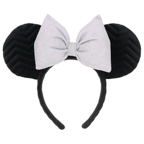 Japan Disney - TDR Black Minnie Ears Headband with Silver Bow - Non Ready Stock
