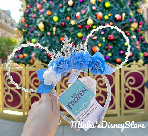 Hong Kong Disneyland - World of Frozen Queen Elsa Floral Light Up Minnie Ears Headband - Non Ready Stock