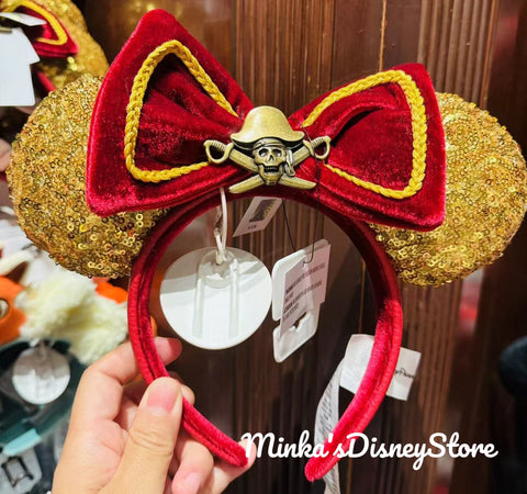Shanghai Disneyland - Treasure Cove Pirates Gold Sequined Minnie Ears Headband - Non Ready Stock