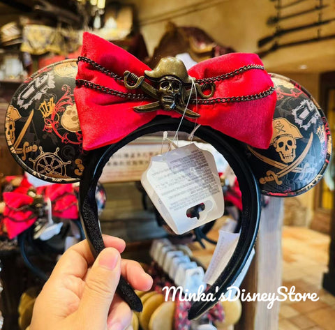 Shanghai Disneyland - Treasure Cove Pirates Red Bow Minnie Ears Headband - Non Ready Stock