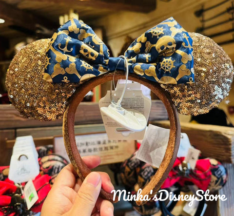 Shanghai Disneyland - Treasure Cove Pirates Gold Minnie Ears Headband - Non Ready Stock