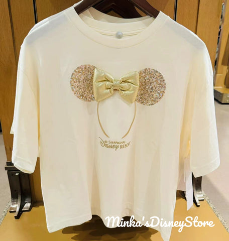 Shanghai Disneyland - Gold Minnie Ears Headband Shirt (Adult Size) - Non Ready Stock