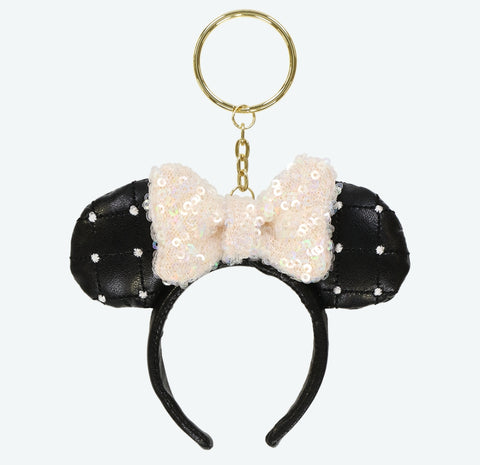 Japan Disney - TDR Checkered Black Minnie Ears Headband Key Ring - Non Ready Stock