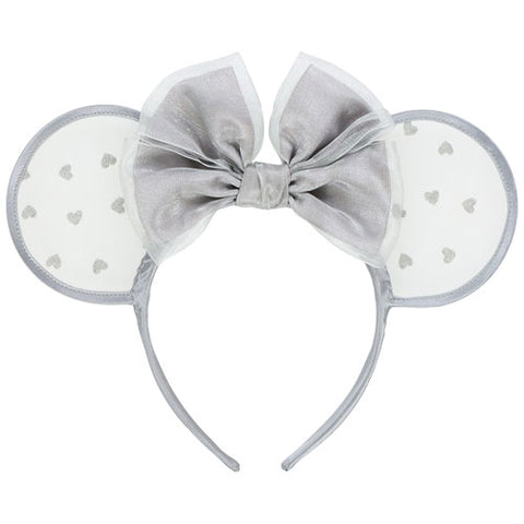 Japan Disney - TDR Grey Lace Polka Hearts Minnie Ears Headband - Non Ready Stock