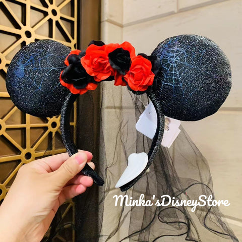 Shanghai Disneyland - Black Widow Inspired Minnie Ears Headband w/ Veil - Non Ready Stock