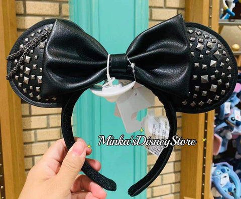 Shanghai Disneyland - Silver Studded Black Synthetic Leather Minnie Ears - Preorder